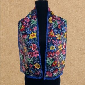 Vintage OSCAR DE LA RENTA Rectangle Scarf, Multicolor, Floral Print.